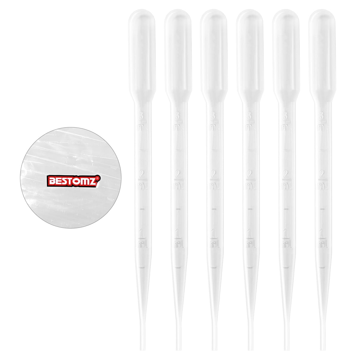 BESTOMZ 200PCS 3ML Disposable Plastic Transfer Pipette Graduated