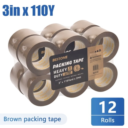 BESTONE Packing Tape Brown Heavy Duty for Shipping Moving - 12 Pack, 110 Yds x 3" x 2 Mil