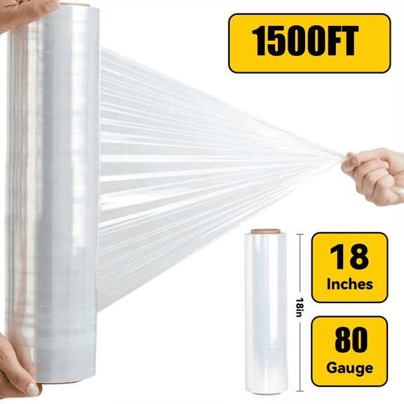 BESTONE Stretch Wrap, 1500 FT x 18" x 80 Gauge Heavy Duty Stretch Film Roll, Plastic Shrink Wrap Pallet Wrap for Moving Shipping Packaging Packing Trucking,Clear, 1 Roll