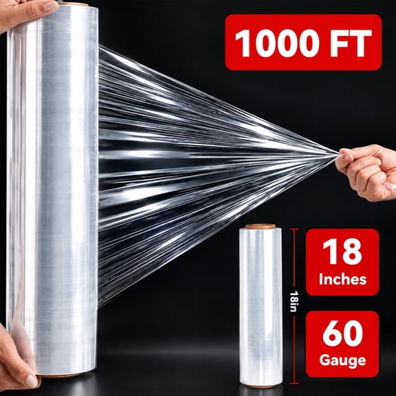 Stretch Wrap, 18" x 1000 Ft, 60 Ga, 7 Layer Clear Plastic Wrap, Heavy Duty Shrink Film for Moving, Palletizing, Packing, Furniture Protection, 1 Roll