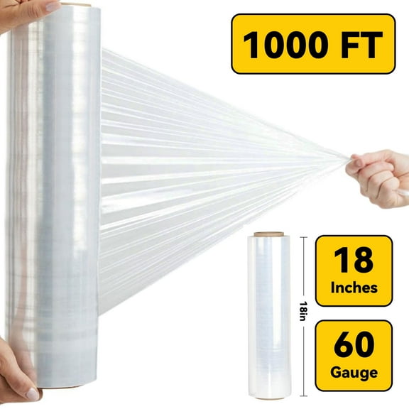 BESTONE Stretch Wrap Stretch Film Roll Heavy Duty Plastic 1000ft Shrink Wrap Rolls 18" Clear-1 Pack