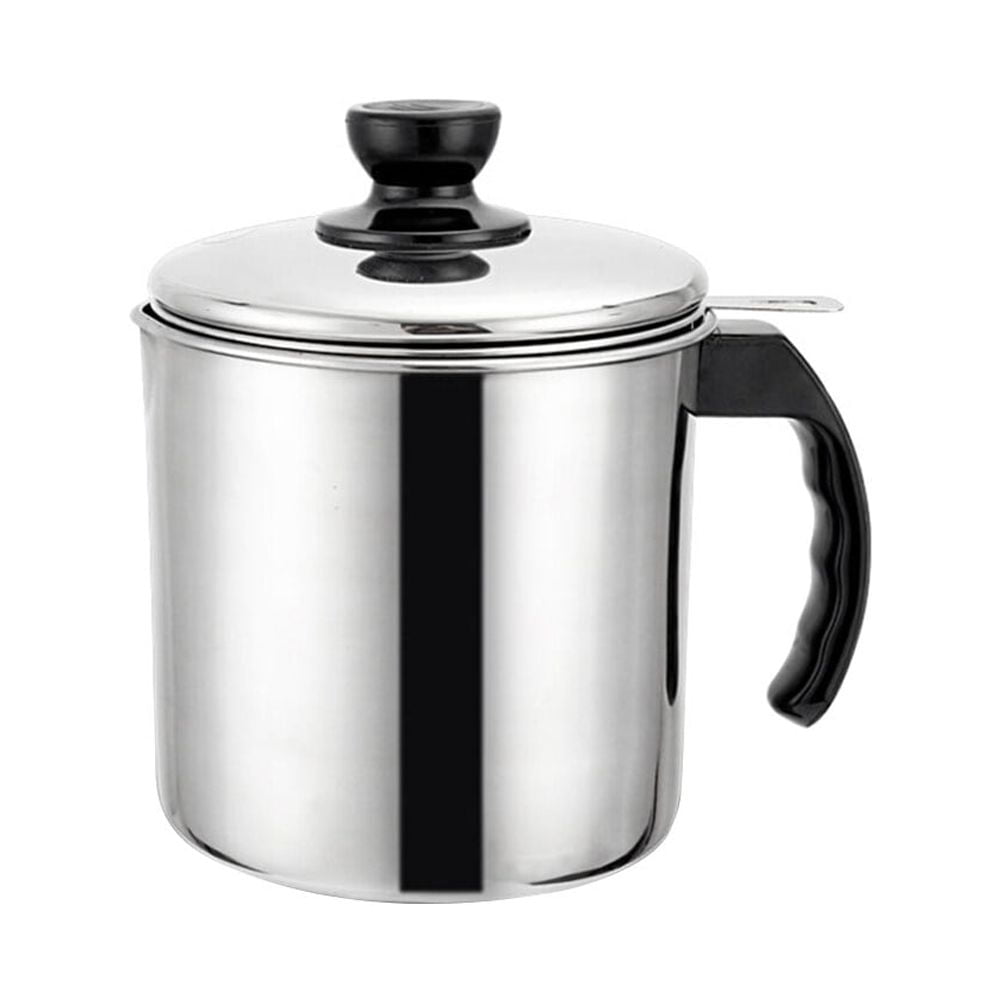 BESTONZON 1.2L Stainless Steel Oil Strainer Pot Grease Container Oil Storage Can Grease Keeper