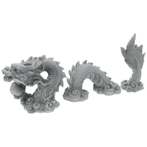 BESTONZON Grey Resin Dragon Figurine Decorative Handicraft for Office 1Set