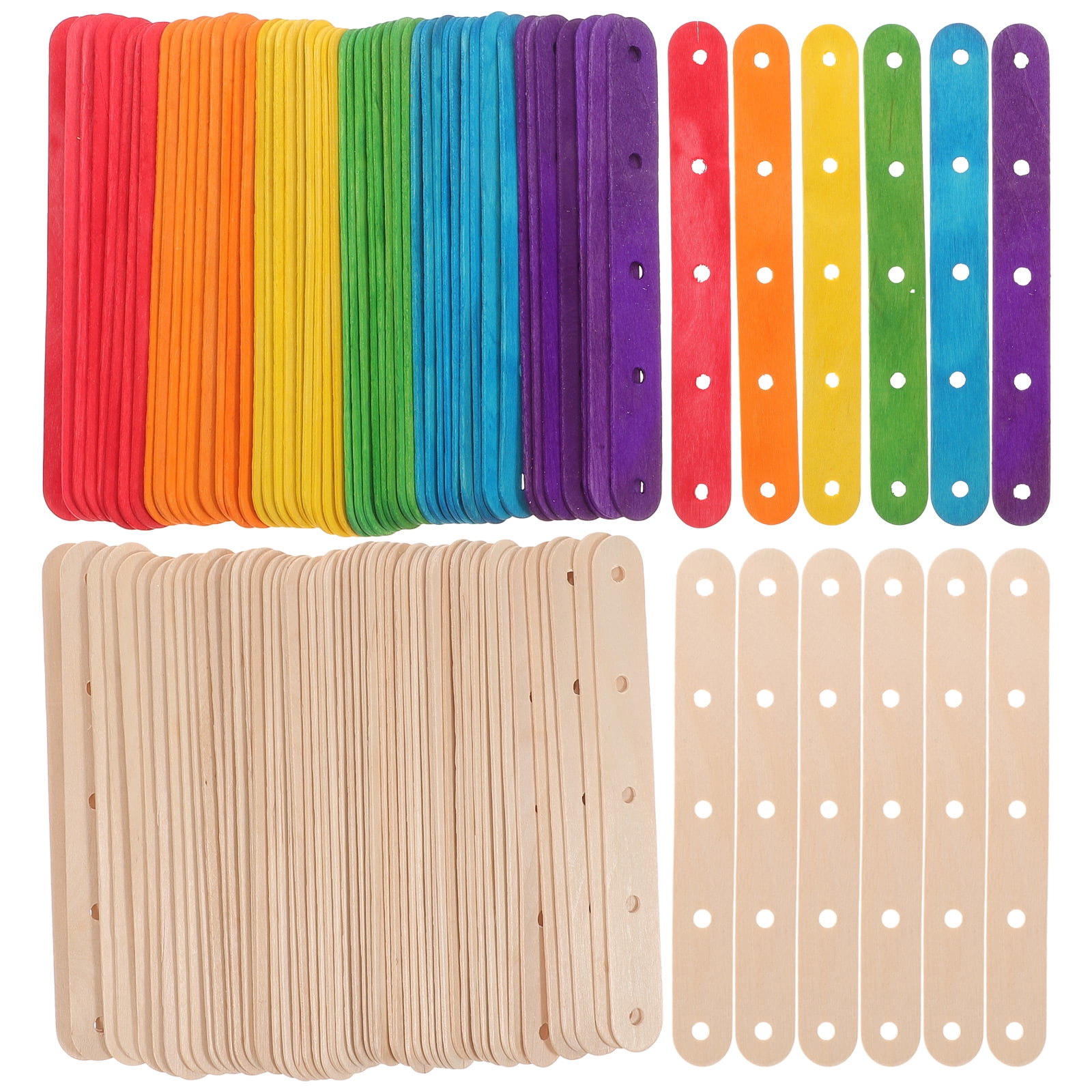 BESTONZON 100PCS Natural Jumbo Colored Wood Craft Sticks Popsicle Wood  Colored Craft Stick for DIY Crafts Creative Designs (Colorful+Nature Color)  