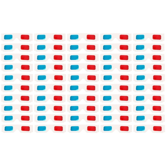 BESTONZON 3D Paper Glasses White Frame Anaglyph for Movie 100Pcs