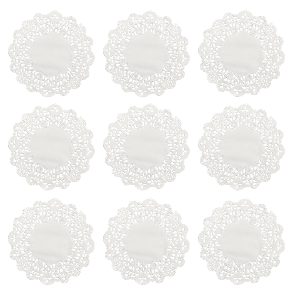 BESTONZON 100pcs Disposable Oil-absorbing White Lace Paper Doilies Cake Box Liner Packaging Paper Pad 5.5" (Random Pattern)