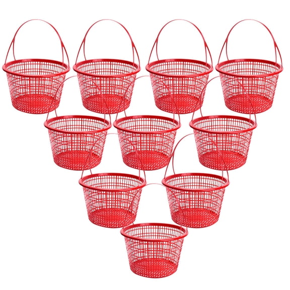 BESTONZON 10Pcs Multipurpose Harvest Basket Plastic Red Round Handle Design for Outdoor Use