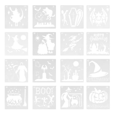 16 PCS Halloween Stencils, 5 Inch Pumpkin Face Stencils for Carving, Reusable Large Halloween Templates for Painting on Wood DIY Pumpkin Crafts Wall Fabrics Window Hallowmas Art Decor