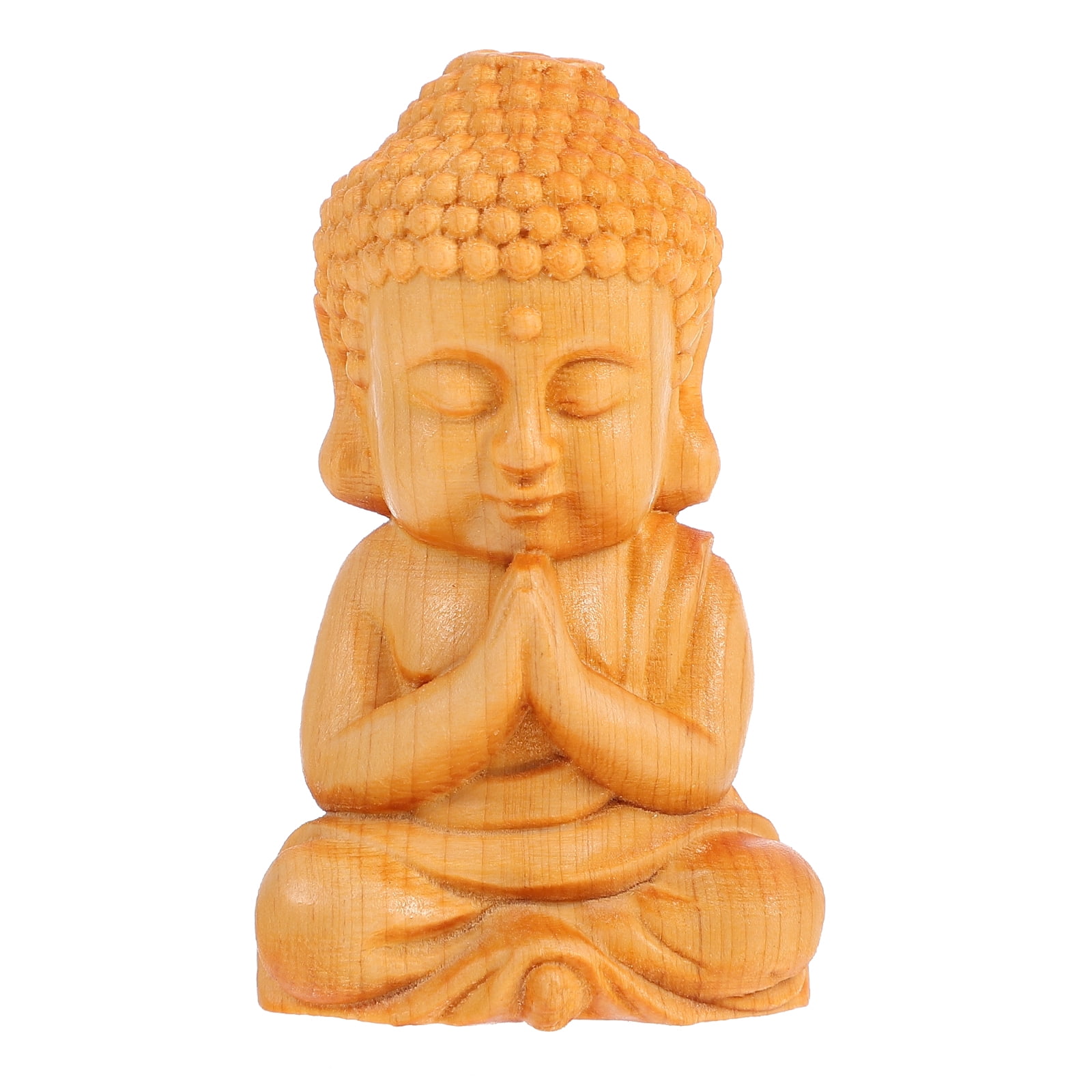 BESTONZON 1Pc Wood Buddha Statue Wooden Sitting Buddha Buddhist