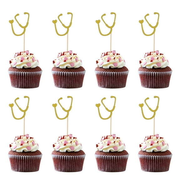 BESTONZON Light Yellow Stethoscope Cupcake Decor for Cake and Party 24Pcs