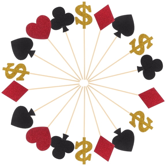 BESTONZON Poker Card Cake Toppers Assorted Color Wooden Poker Design for Birthday Party Decorations 27Pcs