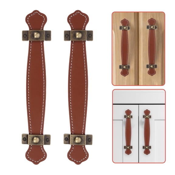 BESTONZON PU Drawer Pulls Brown Modern Kitchen Easy Install Durable 2Pcs
