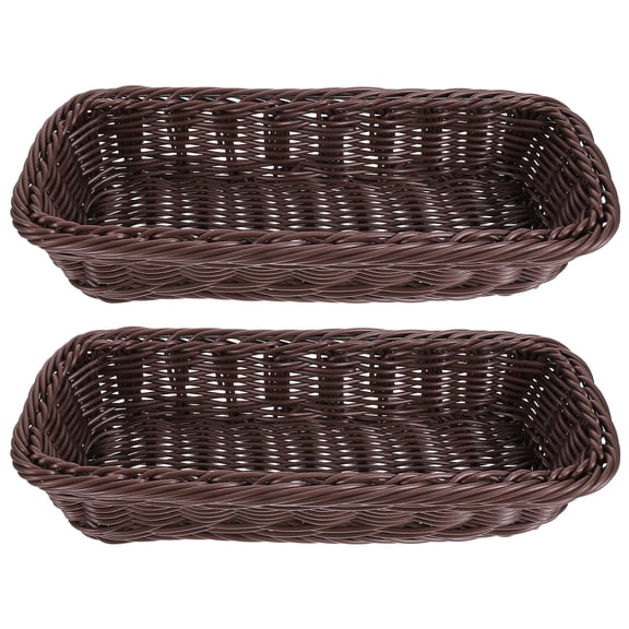 BESTONZON 2Pcs Plastic Woven Basket in Coffee Color for Cutlery and Sundry Storage