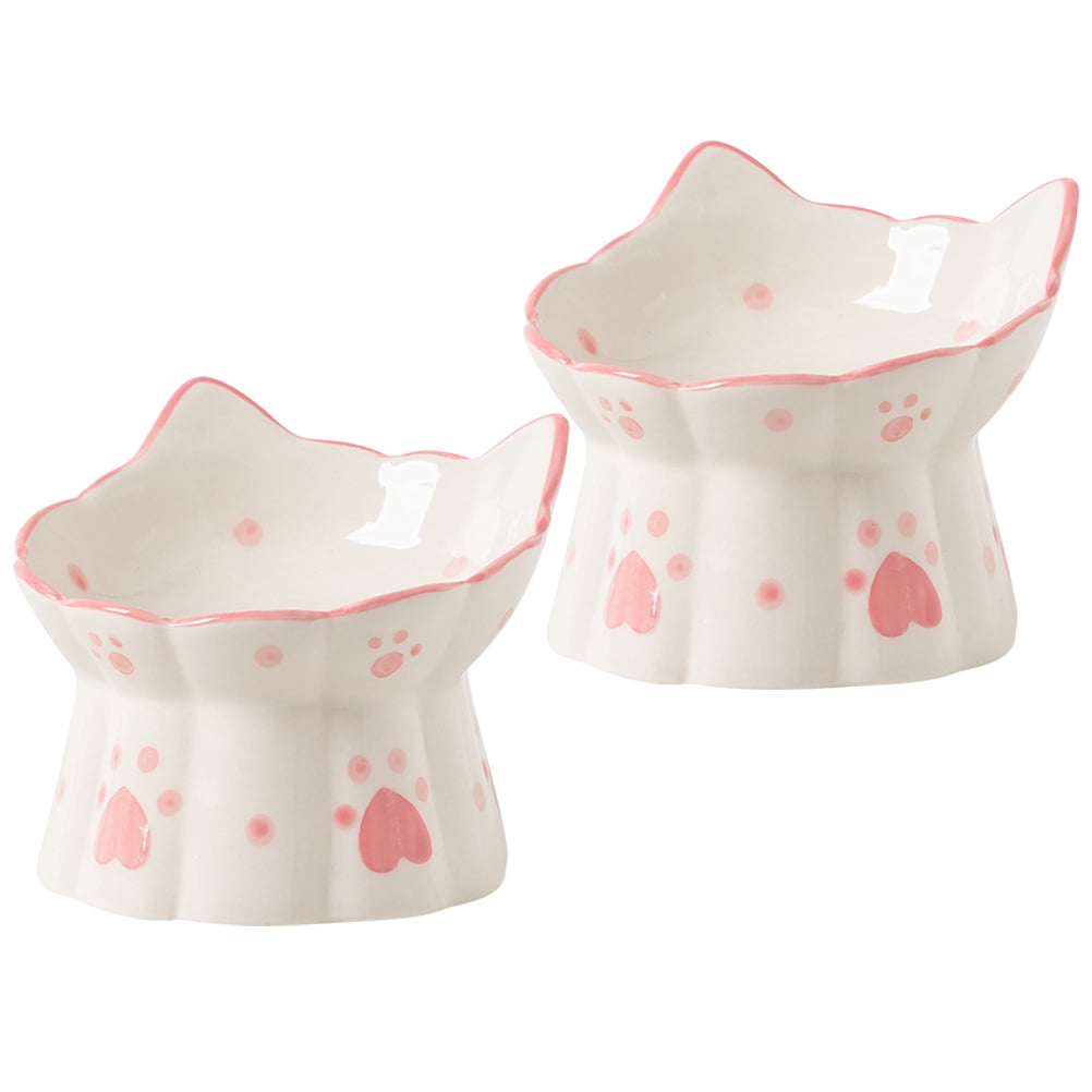 BESTONZON Cat Neck Protection Bowl Ceramic Multi-Color Stable Design 2Pcs