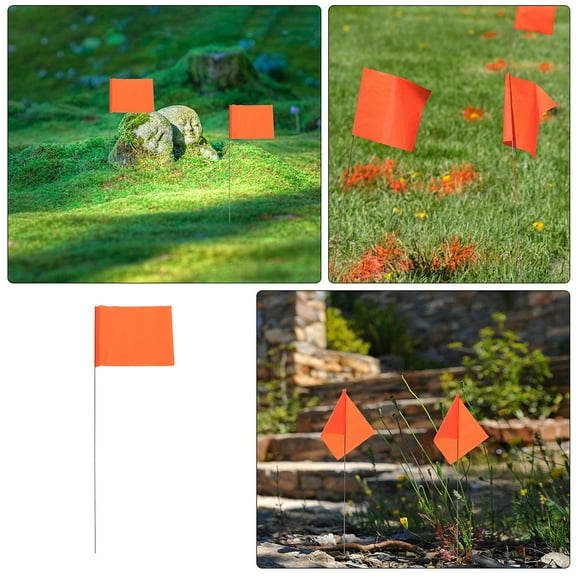 BESTONZON 30Pcs Orange Lawn Marking Flags with Durable PVC and Steel Wire Poles for Surveying Landscaping Yard Supplies