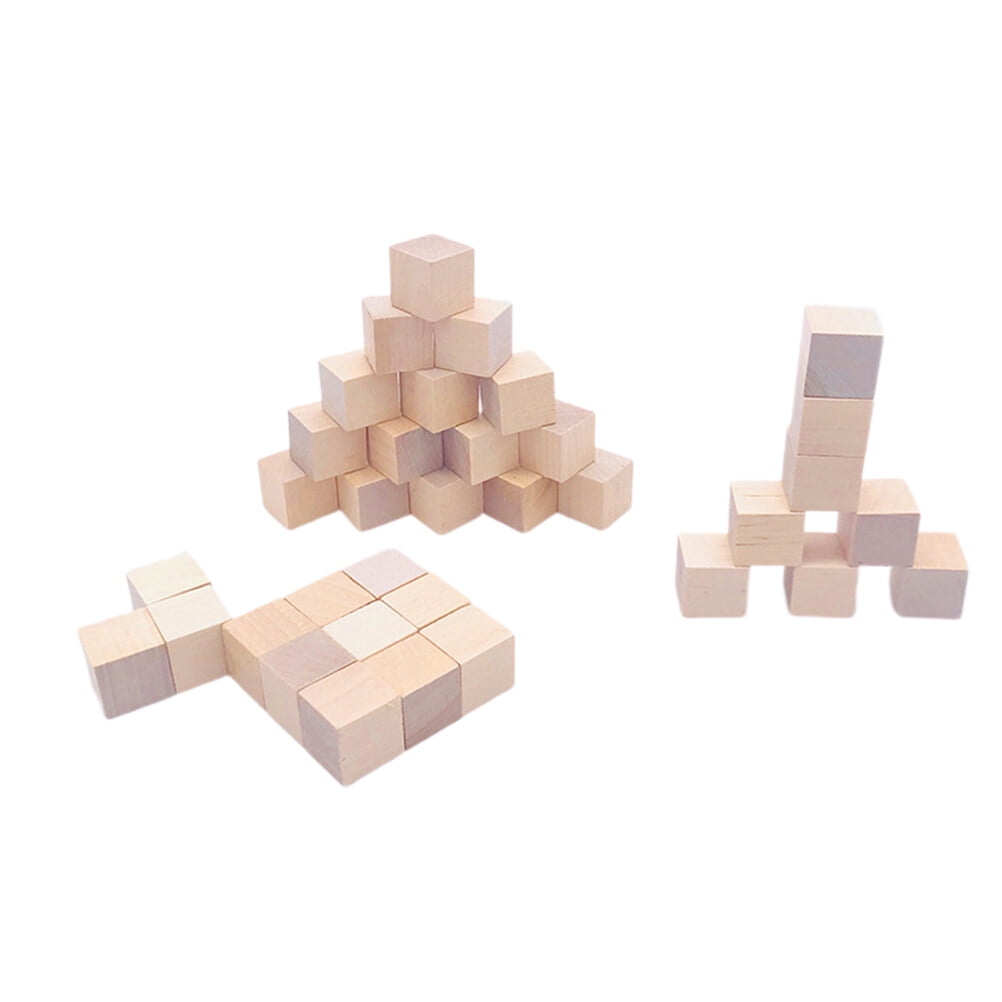 BESTONZON 36pcs Mini Wooden Craft Cube Block Precise Cutting Wood Square Blocks for Kids Playing