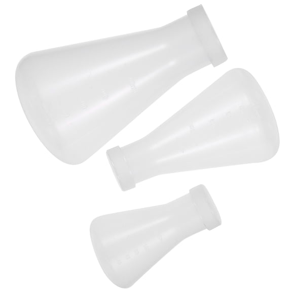 BESTONZON 3Pcs Transparent Plastic Erlenmeyer Flask with Cover for Accurate Measurement
