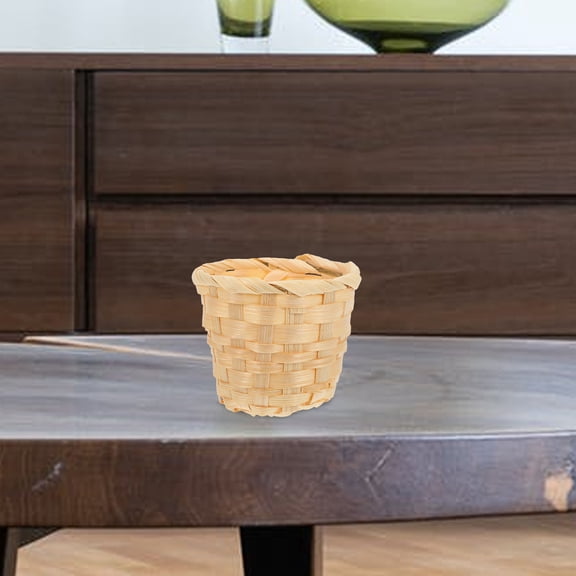 BESTONZON 4Pcs Portable Khaki Bamboo Basket for Desktop Sundries and Small Storage