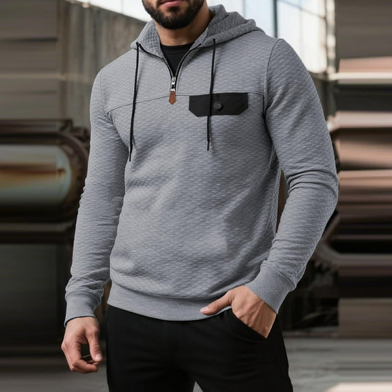 Donemore Men's Casual Half-Zip Hooded Sweatshirt with Pockets Solid Color Sporty Pullover for Outdoor Activities