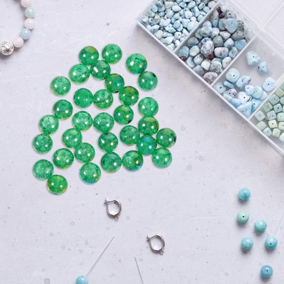 BESTONZON 50Pcs Glass Beads Rocks Green for Fish Tank Landscaping and Indoor Plant Decorations