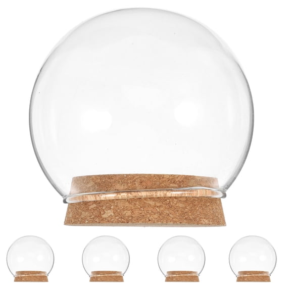 BESTONZON 5Pcs Transparent Glass Dome with Cork Preserved Flower Cover for Desktop Micro Landscape Decoration