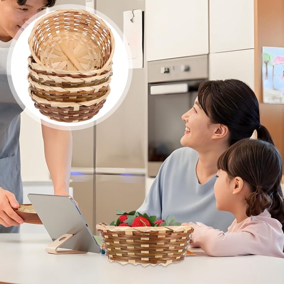 BESTONZON 5Pcs Portable Bamboo Woven Fruit and Bread Basket Set for Tabletop Storage