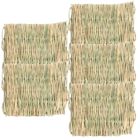 BESTONZON Bunny Grass Mat Cool Natural Straw Bed for Small Animals 5Pcs