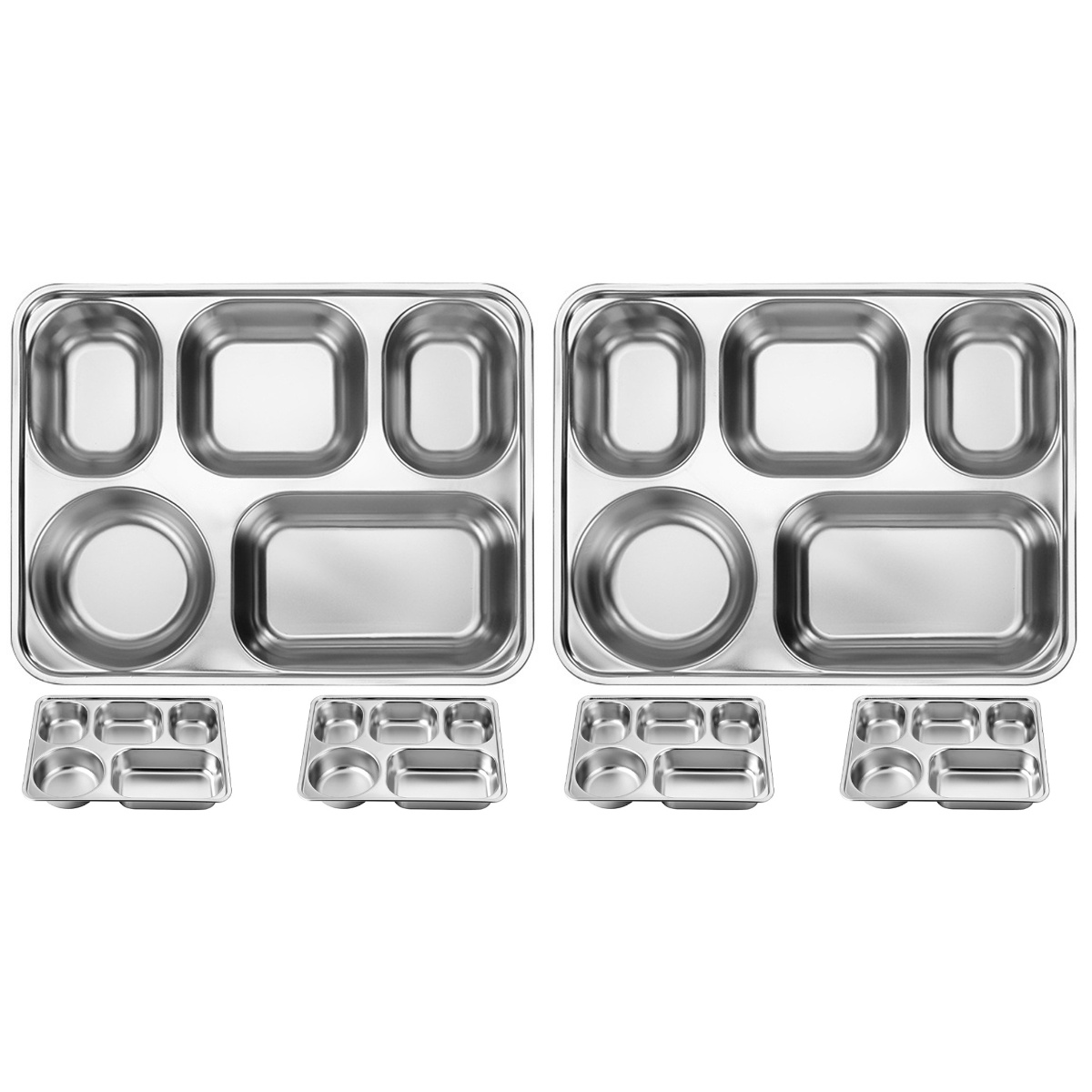 BESTONZON 6 Pcs Stainless Steel Tray Cafeteria Divided Tray Cafeteria Plate Lunch Holder Divided