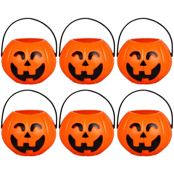 BESTONZON Small Plastic Pumpkin Buckets Pumpkin Bucket Plastic Orange 6Set Party Favor for Friends Decor