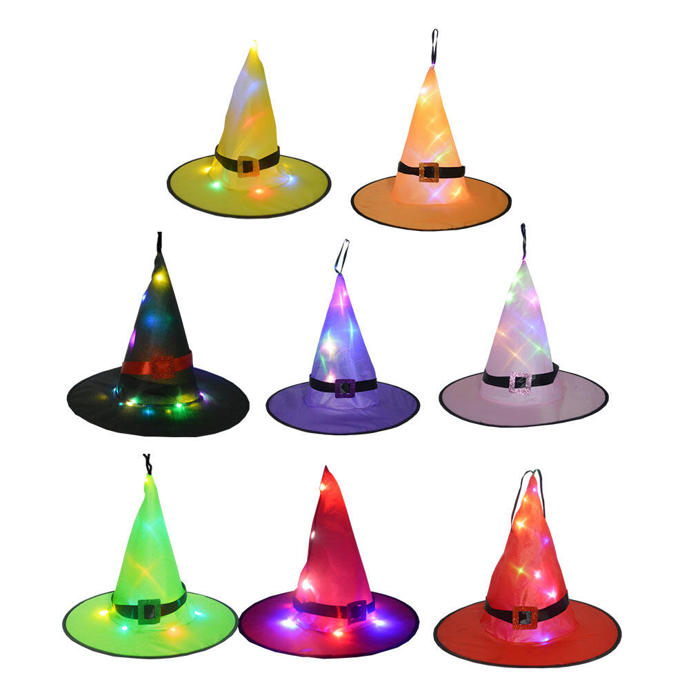 BESTONZON 8Pcs Lighted Witch Hats Halloween Witch Caps Hanging