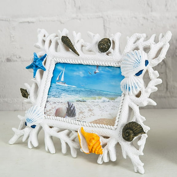 BESTONZON Seashell Photo Frame Resin Creative Picture Frame for Coastal Decor 1Pcs