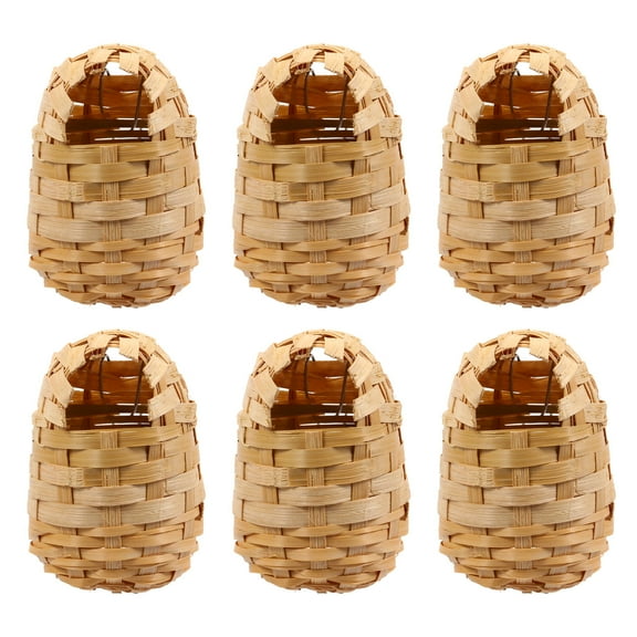 BESTONZON 6Pcs Handwoven Bird House Rustic Light Brown Bird Shelter for Outdoor Use