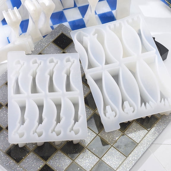 BESTONZON 2Pcs White Chess Casting Tray Silicone Mold for DIY Epoxy Resin Chess Pieces