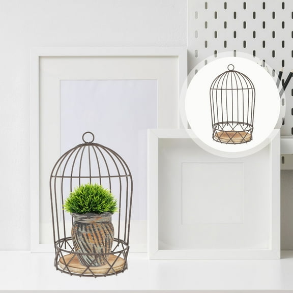 BESTONZON Cute Tabletop Decoration Birdcage Flower Rack Wooden Board Festival Decoration 1Pc