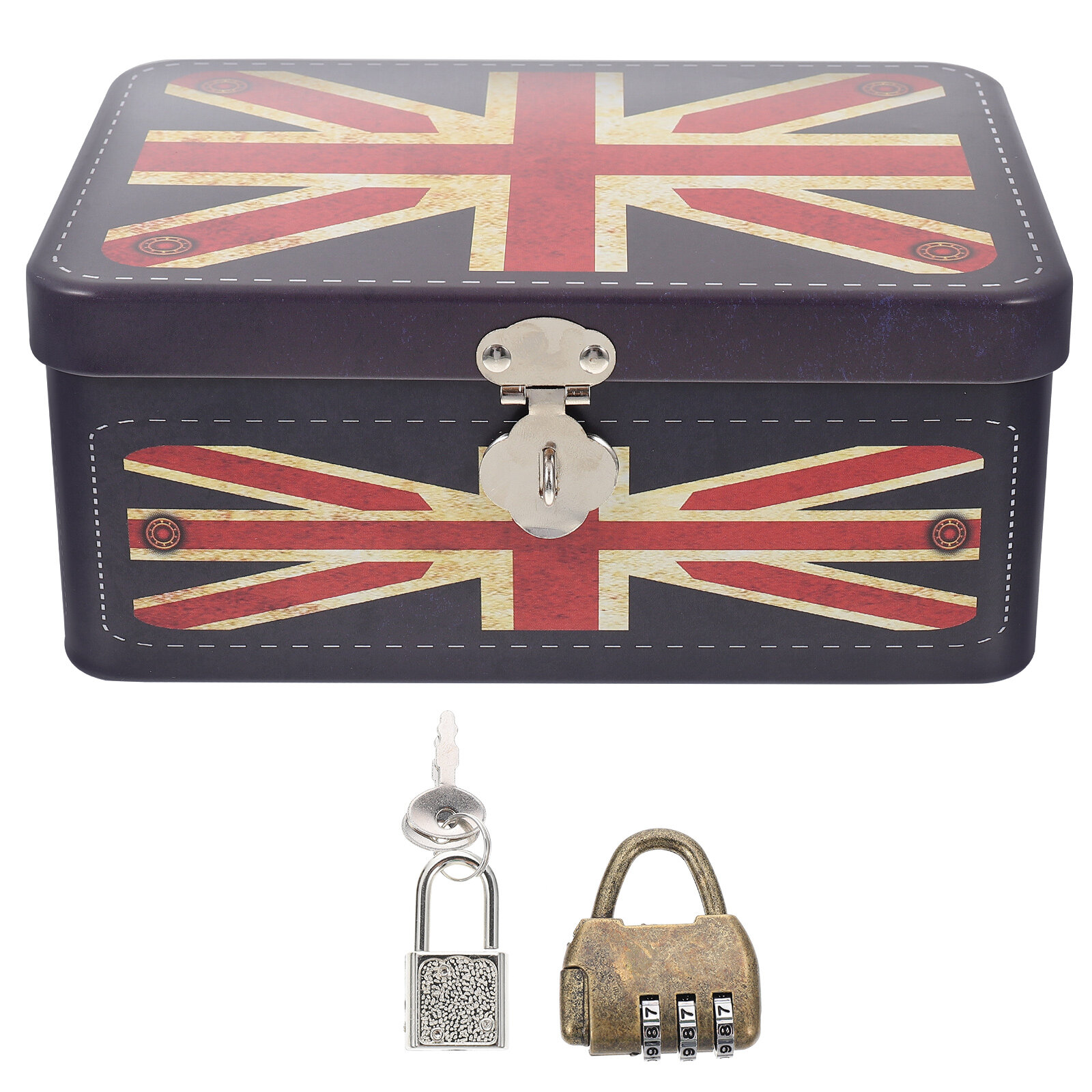 BESTONZON Desktop Lockable Box Cosmetics Storage Box Iron Piggy Bank