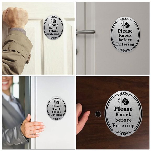 BESTONZON 2Pcs Decorative Please Knock Sign Sticker Black Metal Plate for Home Door