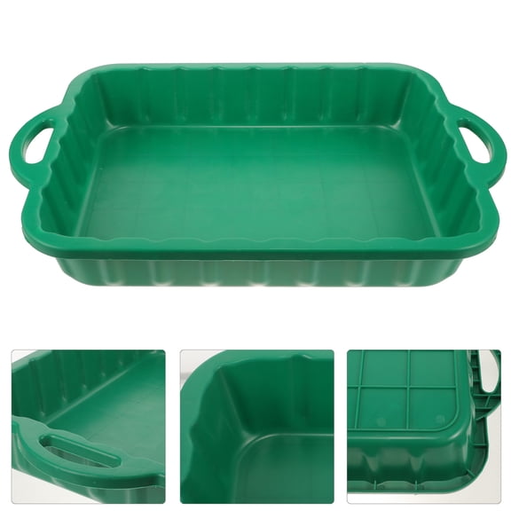 BESTONZON Green Car Oil Drain Pan with Elevated Edges Stackable Durable Plastic Oil Collector Tray