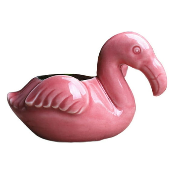 BESTONZON Flamingo Shape Flower Pot Ceramics Succulent Plant Pot Container Mini Plant Holder Desktop Decor for Home Office (Watermelon Red)