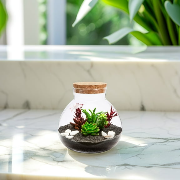 BESTONZON Mini Ecosystem Jar for Indoor Decoration Round Storage Container 1Pack