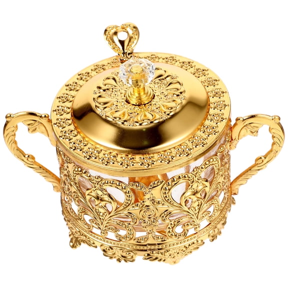 BESTONZON Vintage Golden Iron and Glass Condiment Container, European Design, for Home