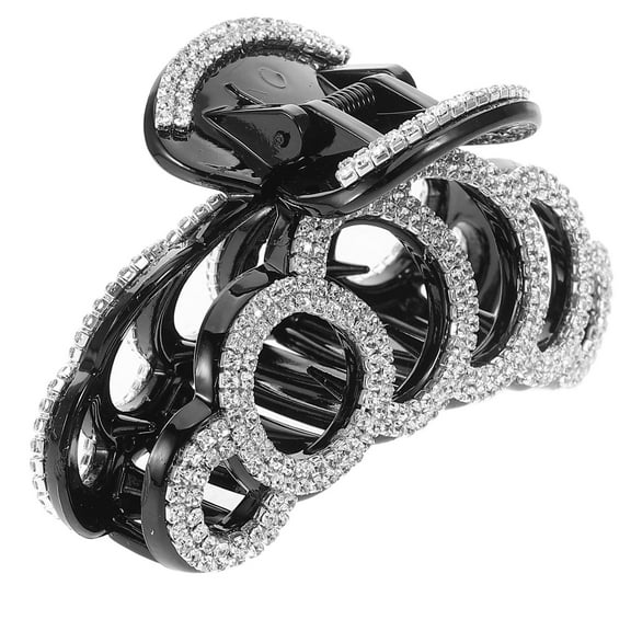 BESTONZON Rhinestone Barrettes Women Black Resin 1Pcs