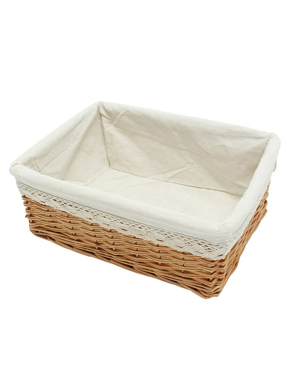 BESTONZON Multipurpose Rectangular Wicker Storage Basket with Removable Washable Liner Willow Woven Containers - Size S