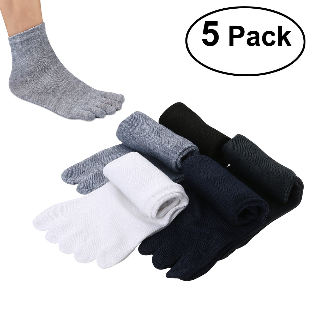 BESTONZON PIXNOR 5 Pairs of Men's Comfy Five Toes Separator Socks Foot  Alignment Socks Massager Socks (Black & White & Dark Blue & Dark Grey &  Light Grey) 