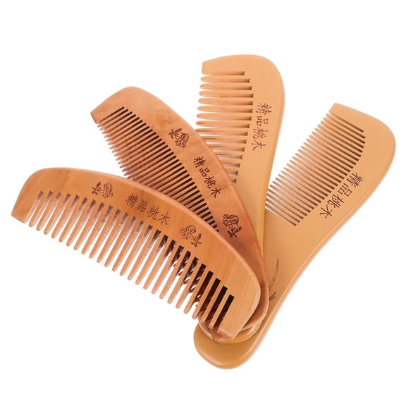 BESTONZON Peach Wooden Comb Assorted Color Natural Anti-Static for Daily Use 4Pcs