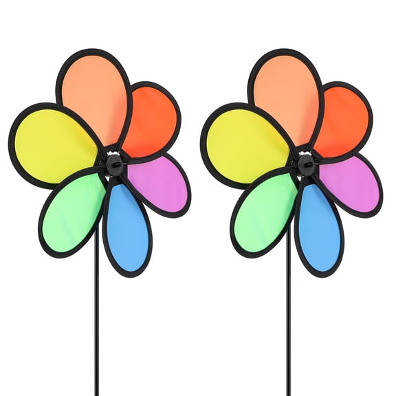 BESTONZON 2Pcs Lightweight Flower Shape Windmill Yard Decoration Polyester Material Outdoor Garden Decor