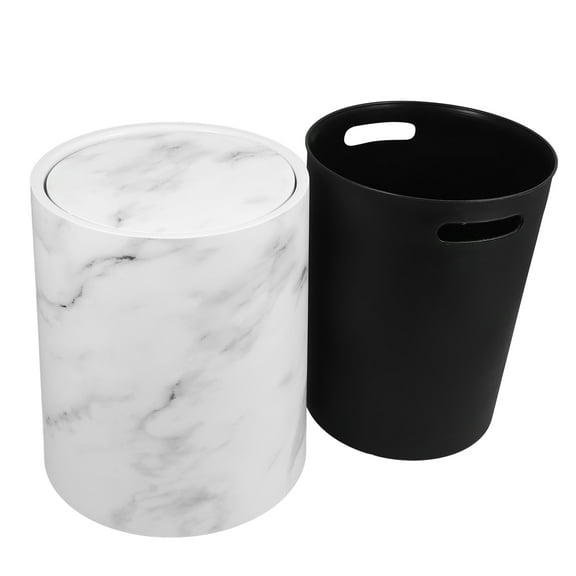 BESTONZON Plastic Swing Lid Garbage Can with Marble Design for Home Bathroom and Utility Room Storage