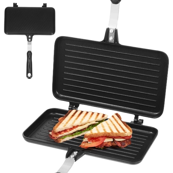 BESTONZON Double Side Non Stick Sandwich Pan for Kitchen Use Black Multifunctional Breakfast Baking Tool