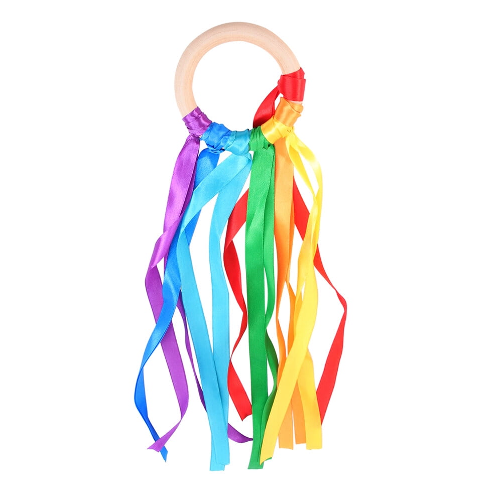 BESTONZON Rainbow Hand Ribbon Wooden Ring Early Learning Educational