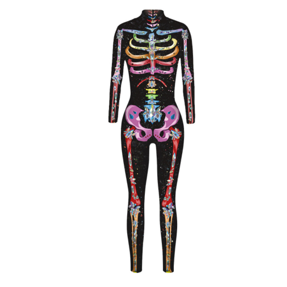 BESTONZON Skeleton Jumpsuit Long Sleeve Bodysuit Costume Scary Skull