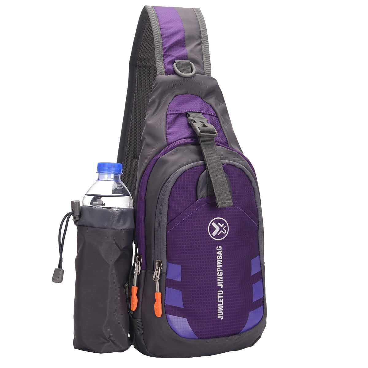 BESTONZON Sling Backpack Wear Resistant Shoulder Chest Pack Crossbody Bag with Detachable Water Bottle Holder Pouch for Hiking Travel Purple
